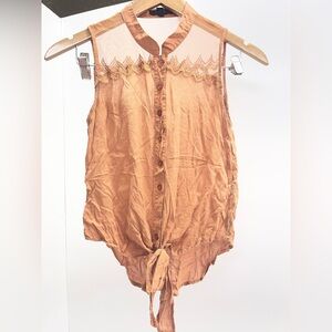mine Rust Orange Sleeveless Tie-Front Blouse